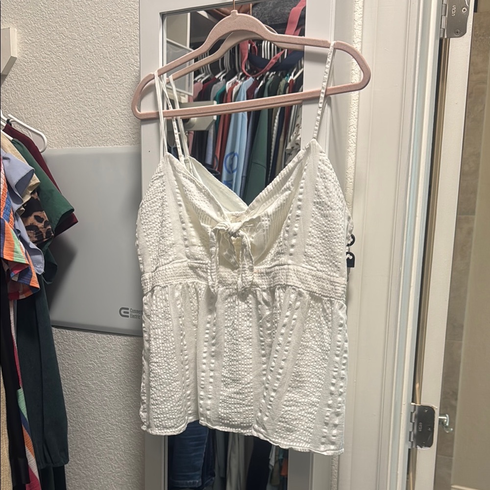 LOFT Cream Ruched Tie Front Camisole